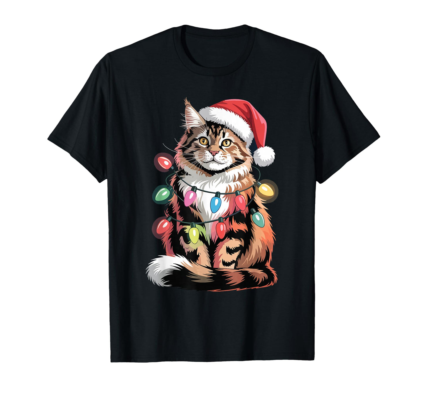 Maine Coon Santa Hat Christmas Lights Xmas Tree Men Women T-Shirt