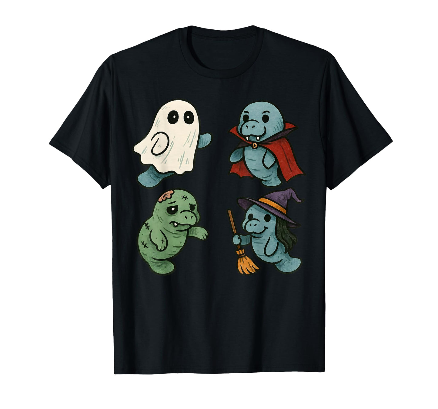 Manatee Spooky Witch Boo Zombie Cute Halloween Boys Girls T-Shirt