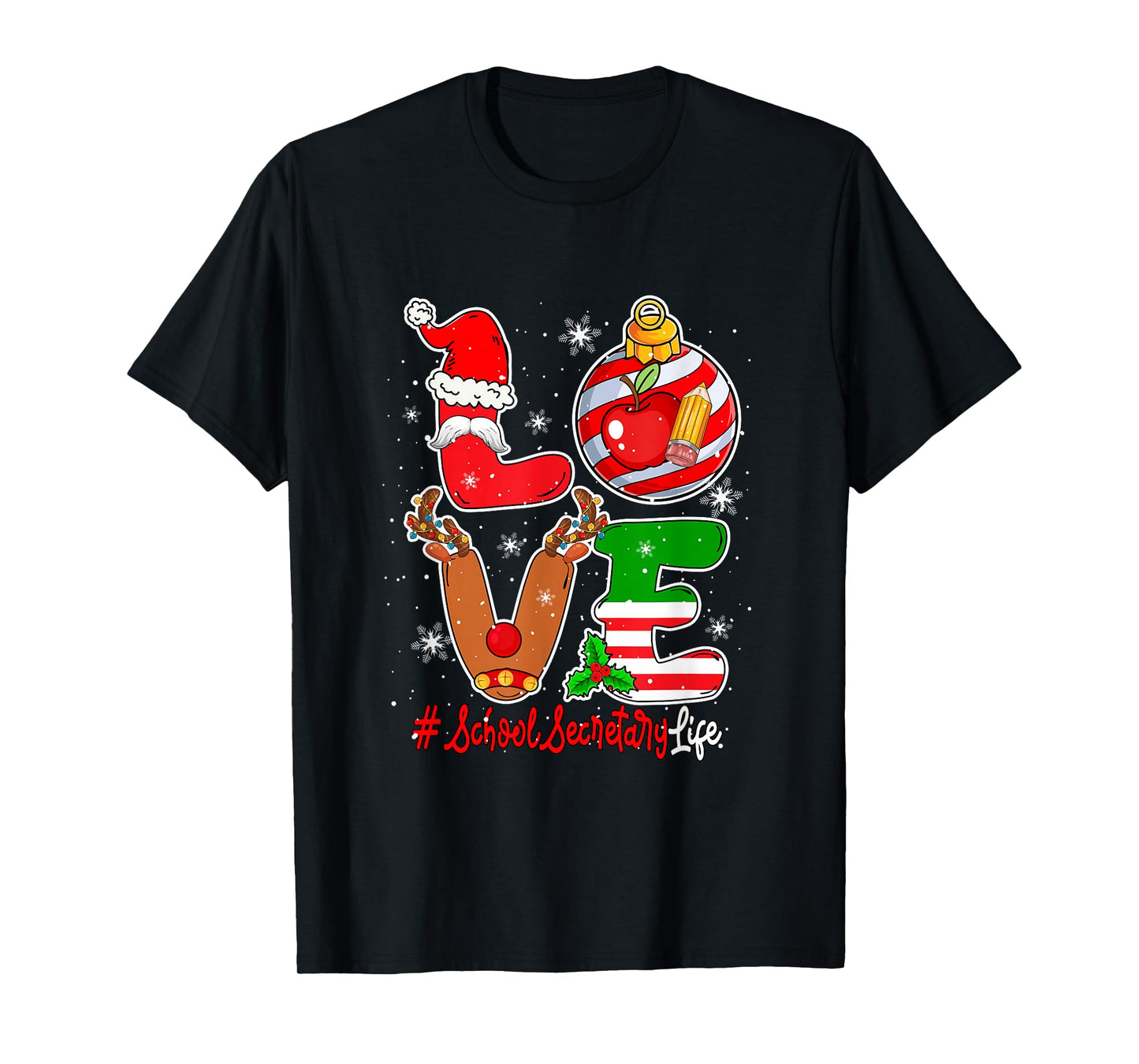 Love School Secretary Christmas Santa Reindeer Job Team T-Shirt