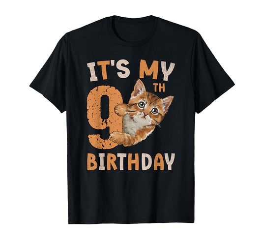 It's My 9th Birthday Cat Lover 9 Years Old Birthday Vintage T-Shirt for Men Women Girls Kids