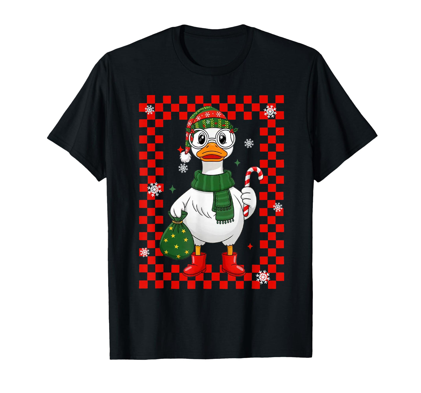 Cute Goose Boy with Candy Cane and Santa Sack Christmas T-Shirt