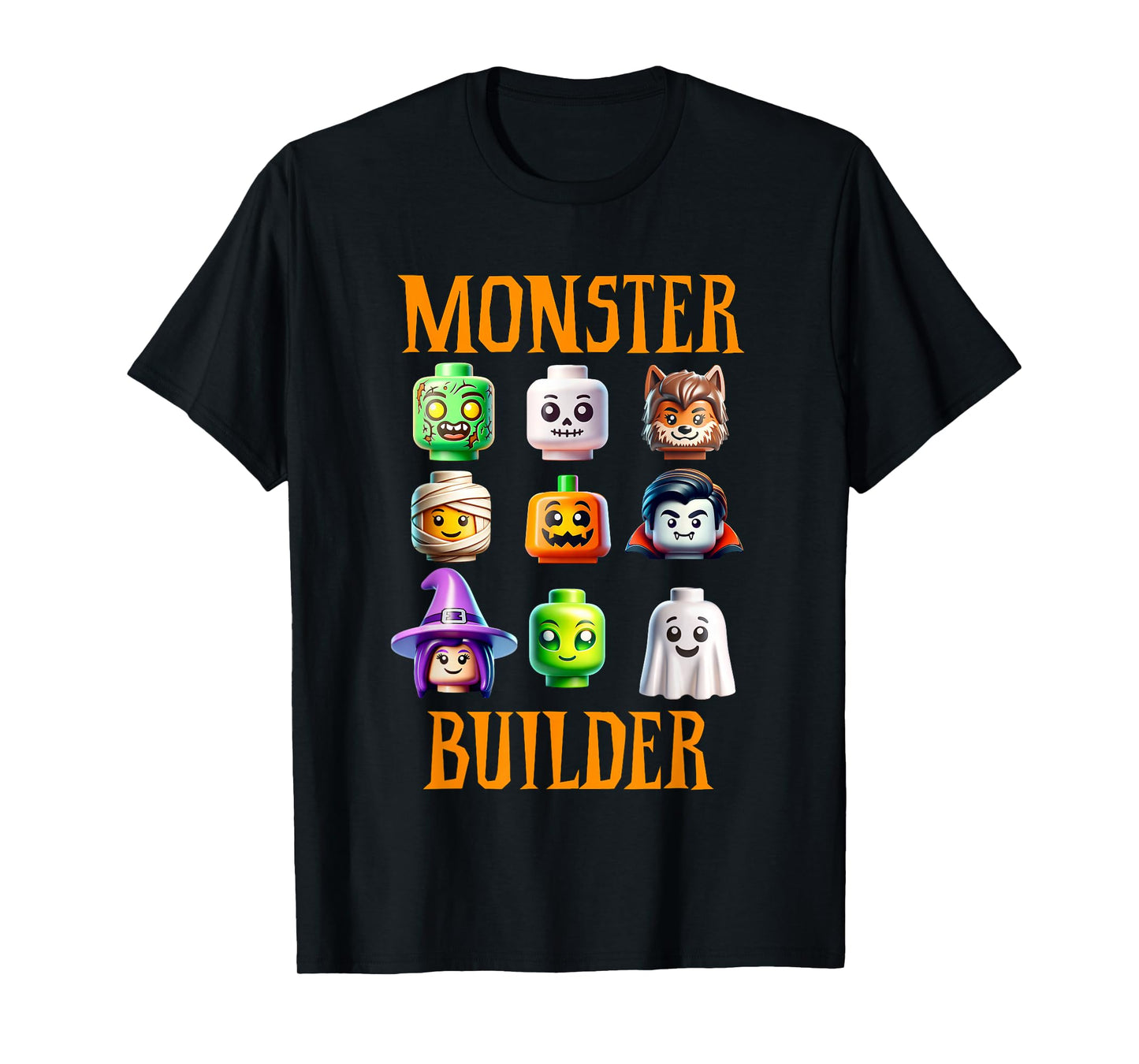 Halloween Buillding Brick Head Monster Builder Boys Kids T-Shirt