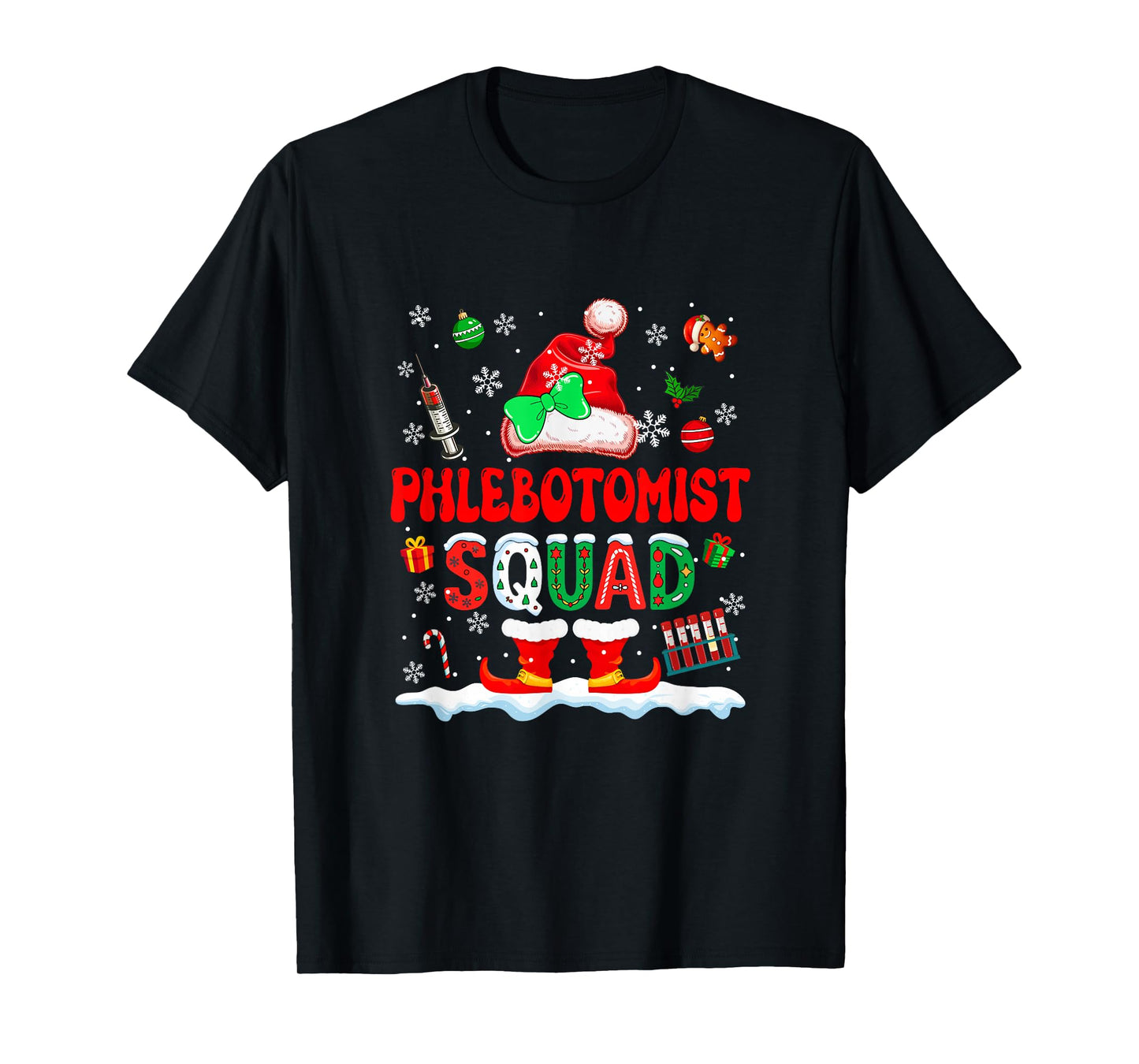 Phlebotomist Squad Women Job Christmas Santa Costume Bow Tie T-Shirt
