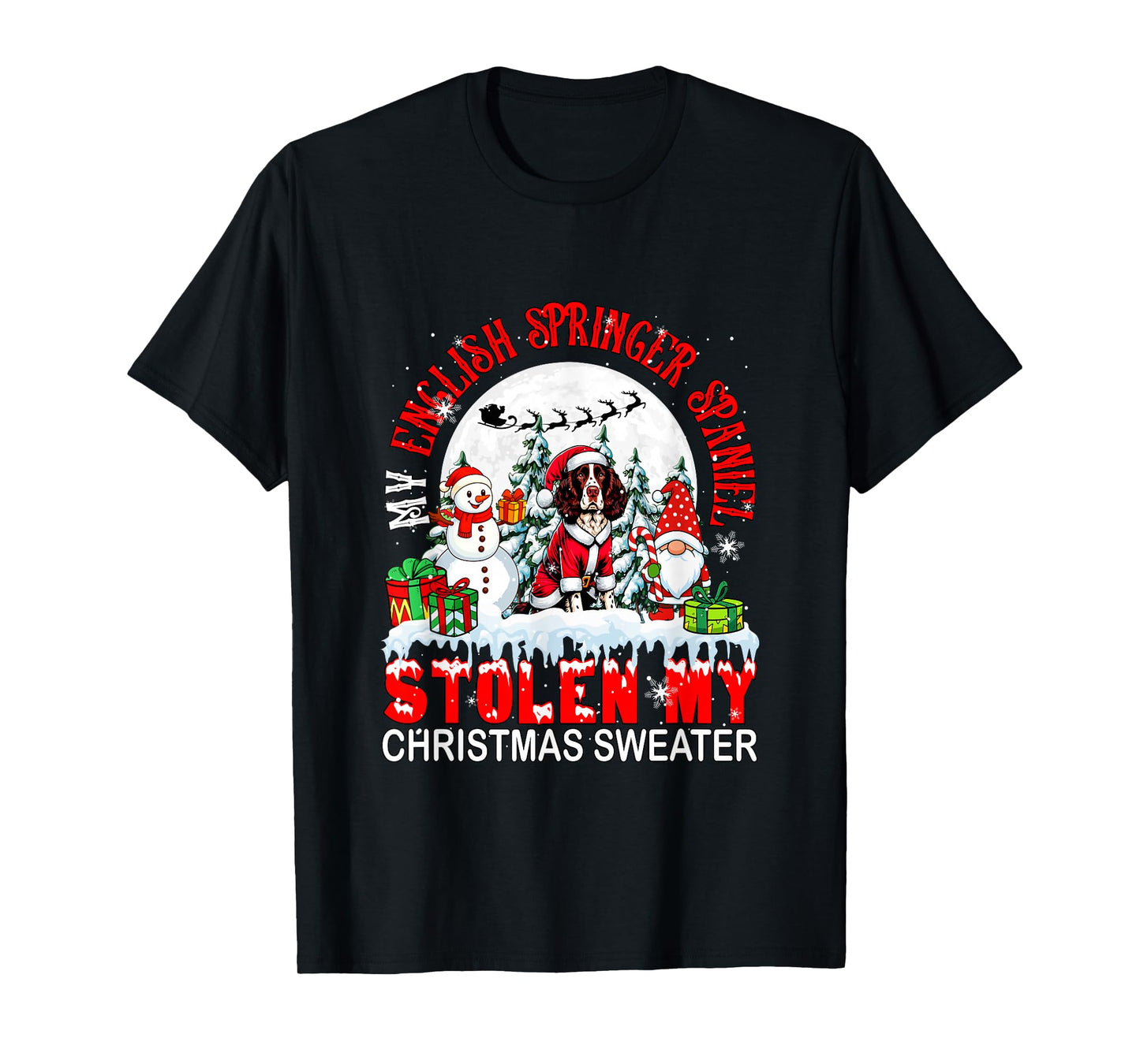 English Springer Spaniel Stolen Christmas Sweater Santa Dog T-Shirt