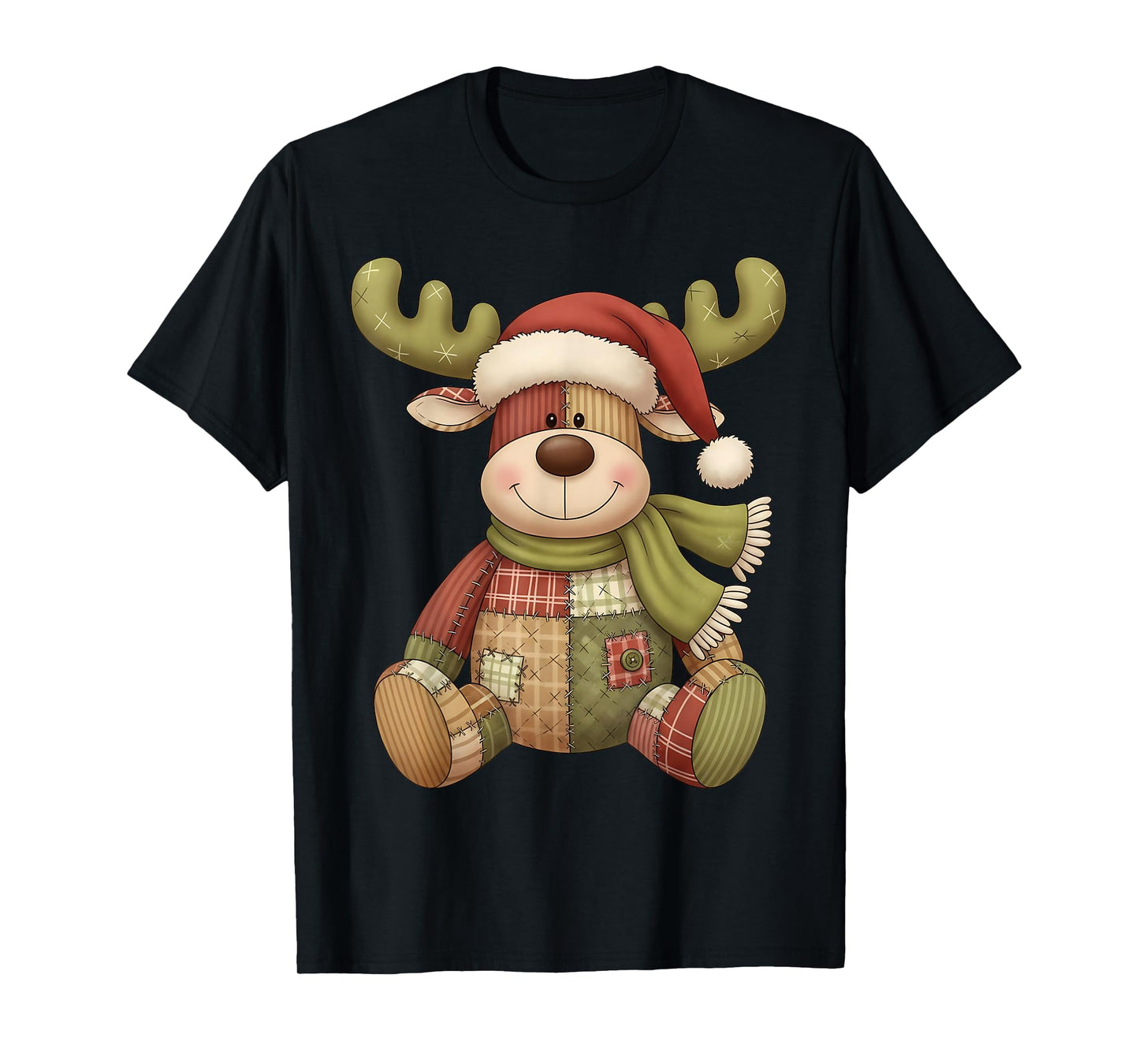 Christmas Retro Patchwork Reindeer Men Women Pajama T-Shirt