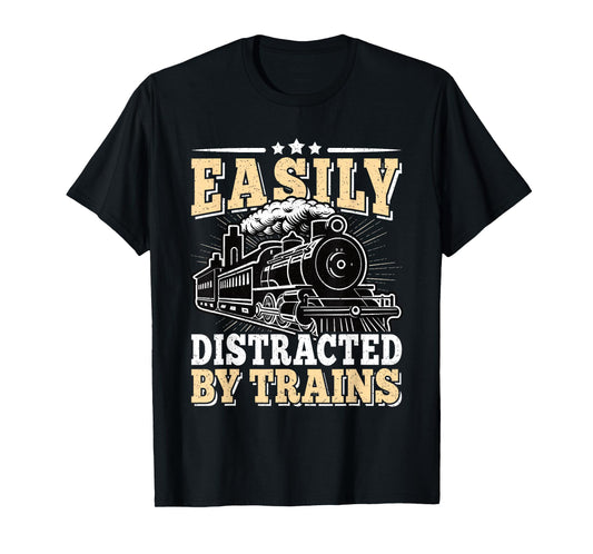 Easily Distracted By Trains Railroad Model Train Conductor T-Shirt