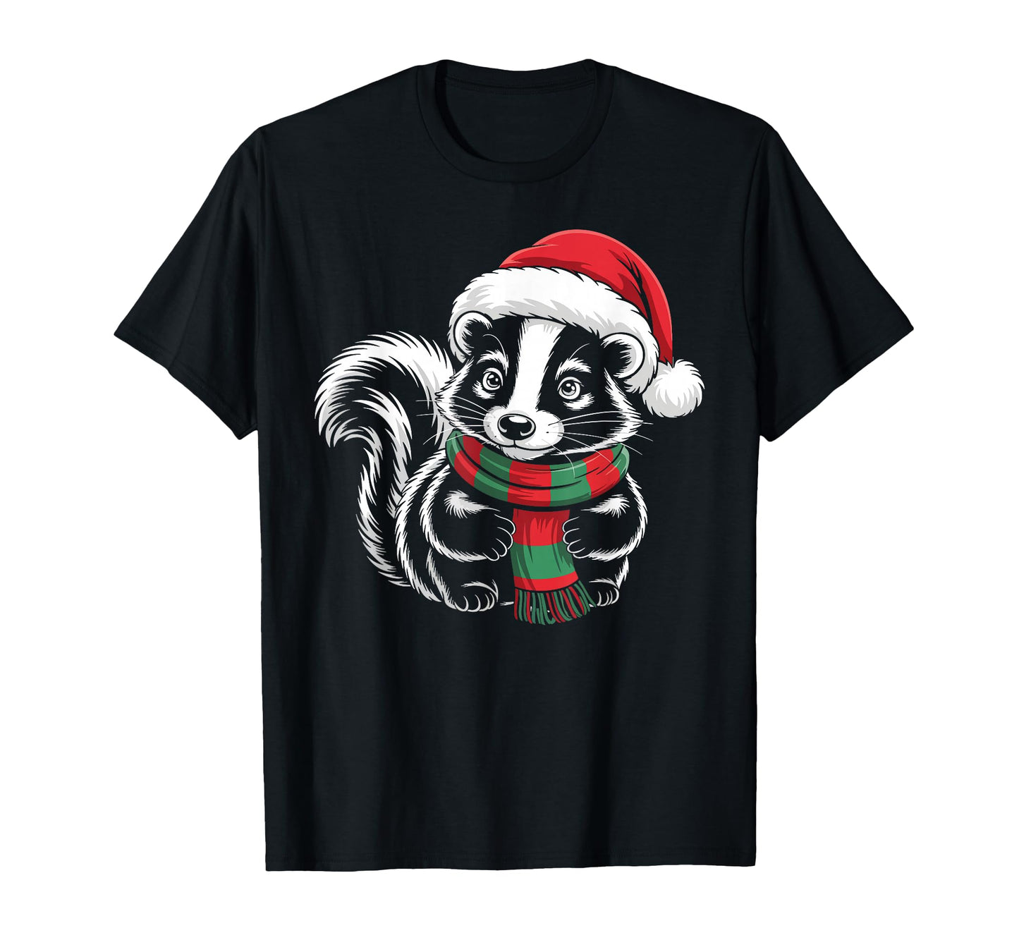 Skunk Xmas Santa Hat Scarf Christmas Costume T-Shirt
