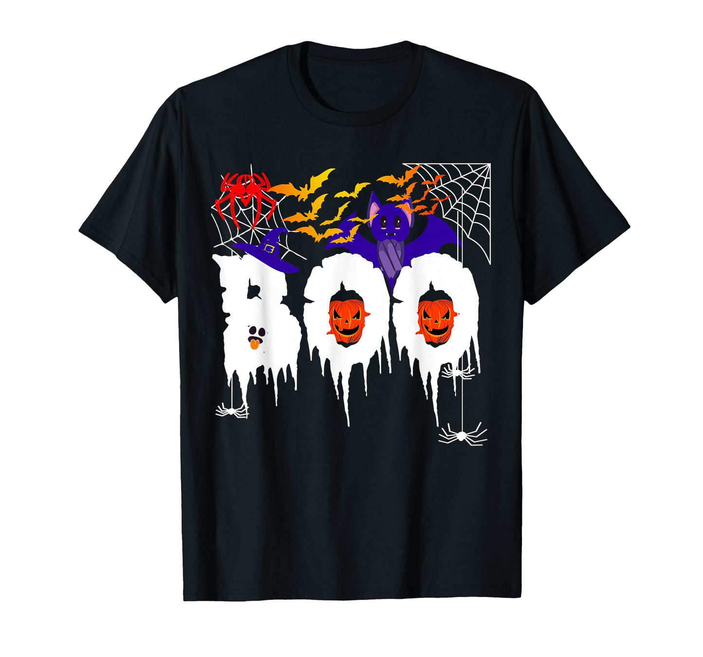 Child Girl Man Woman Cute Spider Bat Witch Ghost Saying Boo T-Shirt