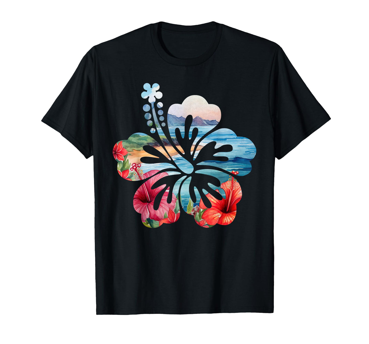 Vintage Hibiscus Flower Beach Summer Aloha Hawaiian Vacation T-Shirt