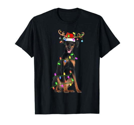 Doberman Pinscher Dog Christmas Lights Santa Pet Dog Xmas T-Shirt