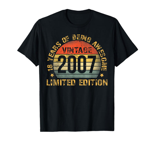 18 Year Old BDay Decorations Men Boy 18yr 2007 18th Birthday T-Shirt