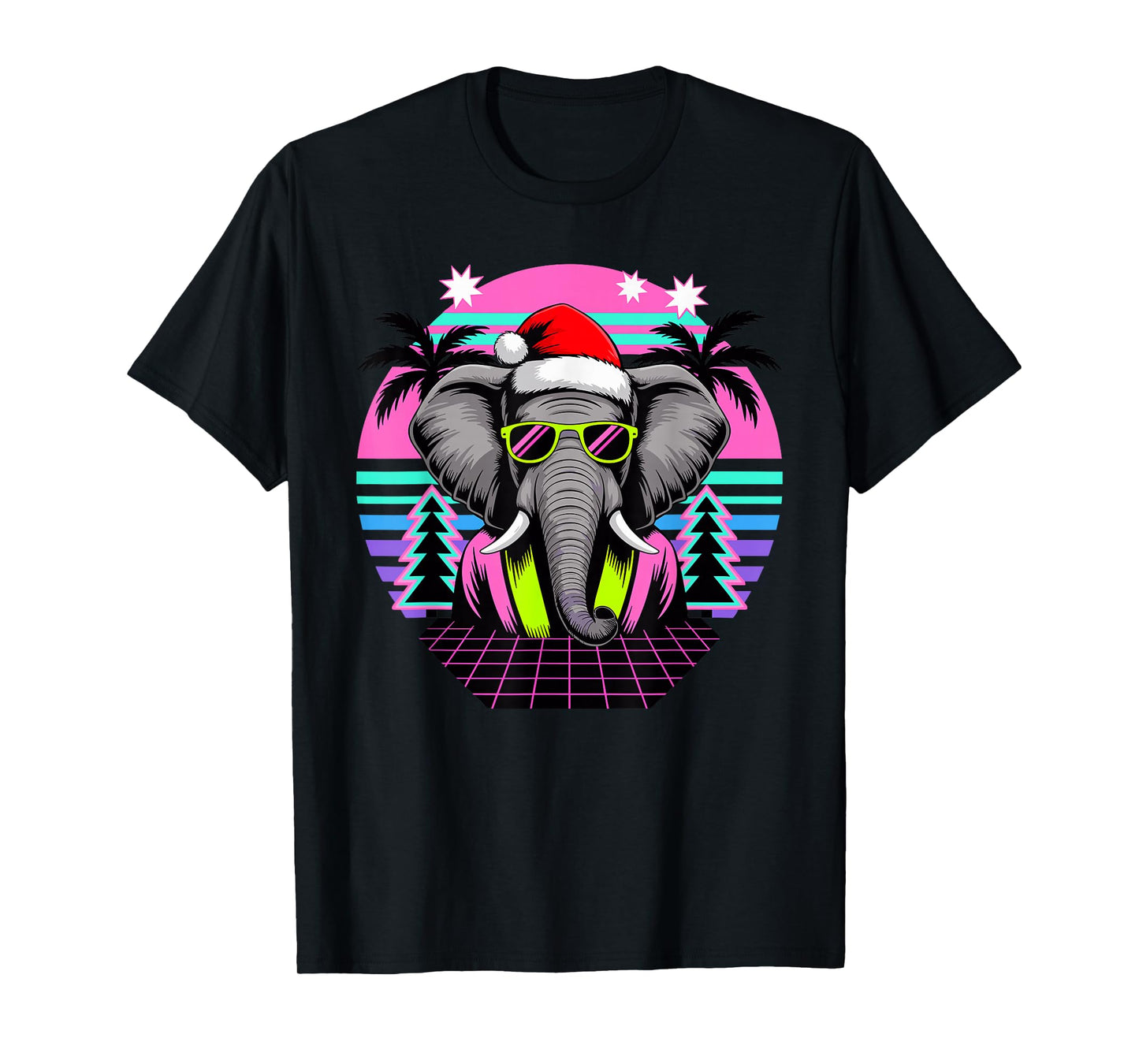 Christmas Synthwave Elephant Sunglasses Elephants T-Shirt