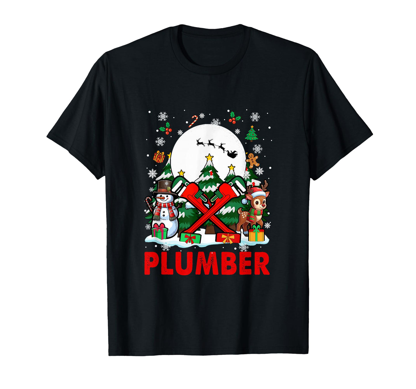 Plumber Job Tools Santa Snowmen Reindeer Christmas Trees T-Shirt