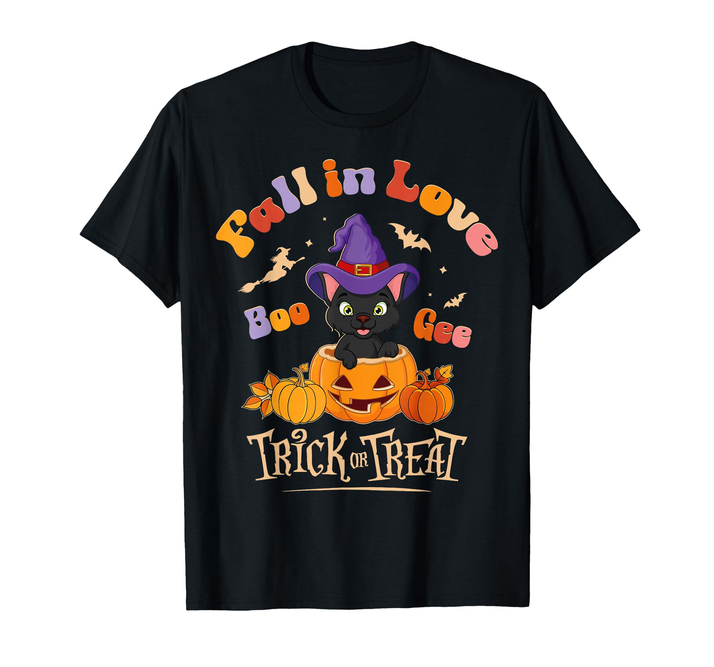 Boo Gee Fall in Love Black Cat Halloween Pumpkin Costume T-Shirt