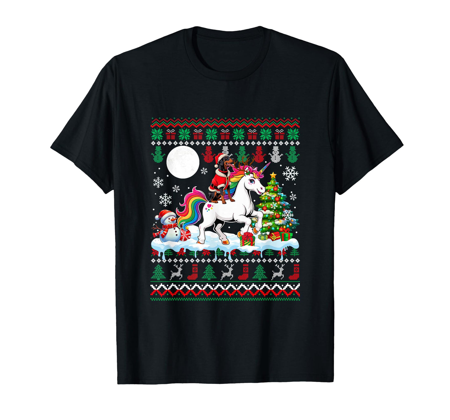 Santa Dobermann Riding Unicorn Sweater Christmas Owner Kids T-Shirt