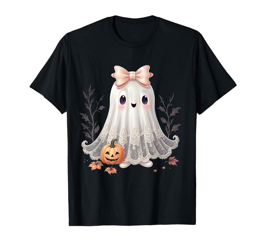 Lace Ghost Halloween Coquette Bow Vintage Women Girls T-Shirt