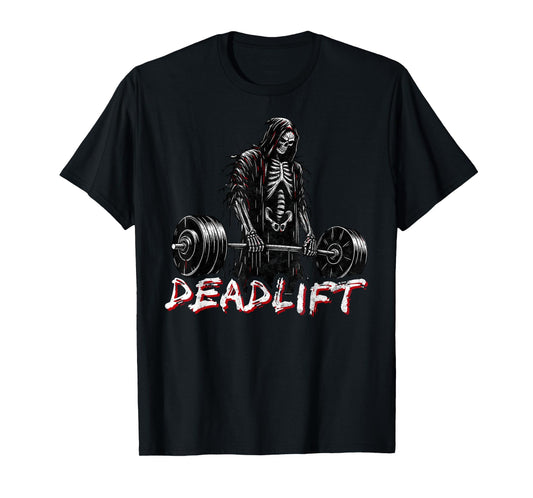 Deadlift Skeleton Halloween Gym Jokes Weightlifting Workout T-Shirt