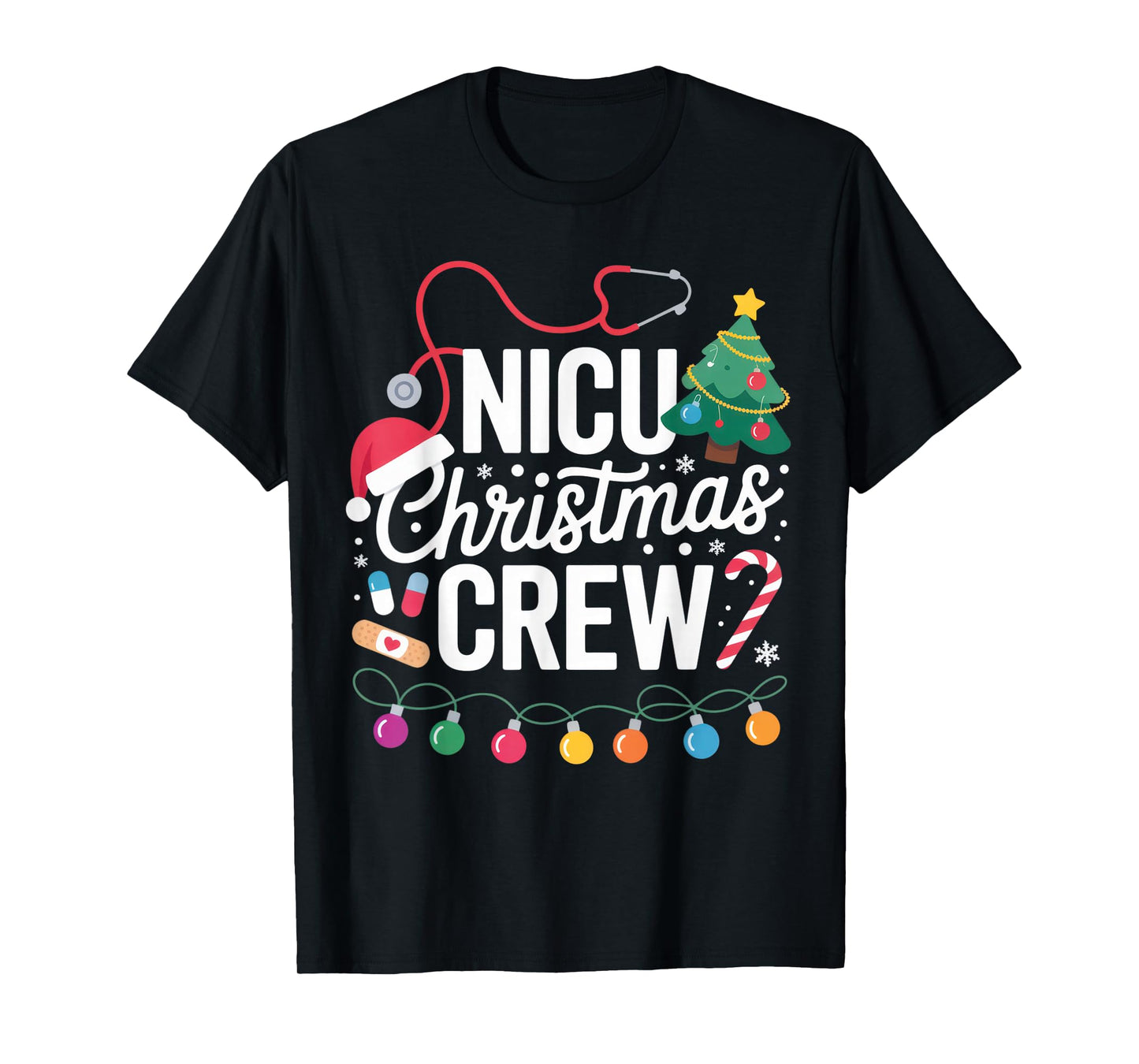 NICU Christmas Crew Nurse Doctor Holiday Lights Shirt T-Shirt