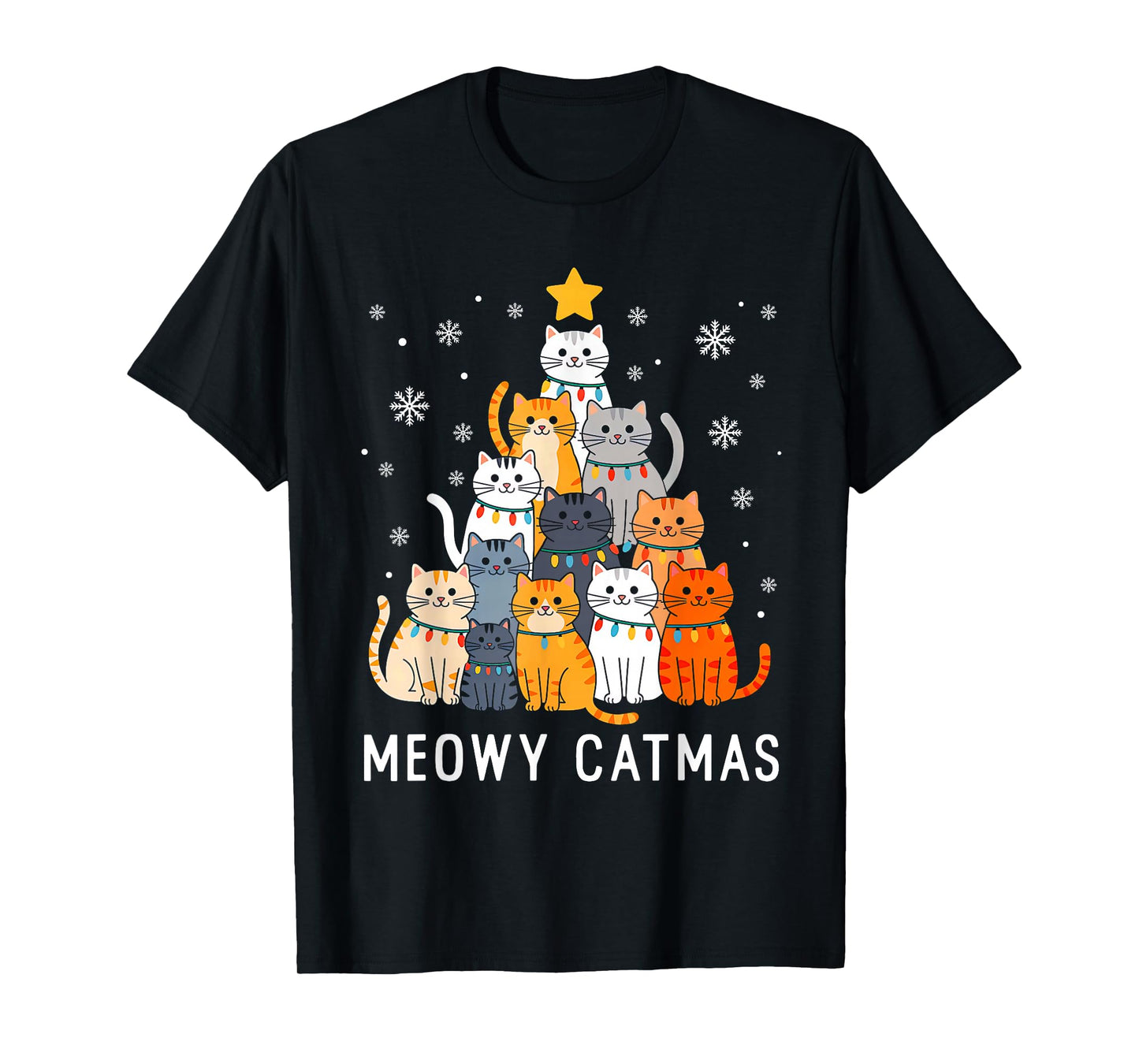 Meowy Catmas Christmas Tree Cat Santa Xmas Family Men Women T-Shirt
