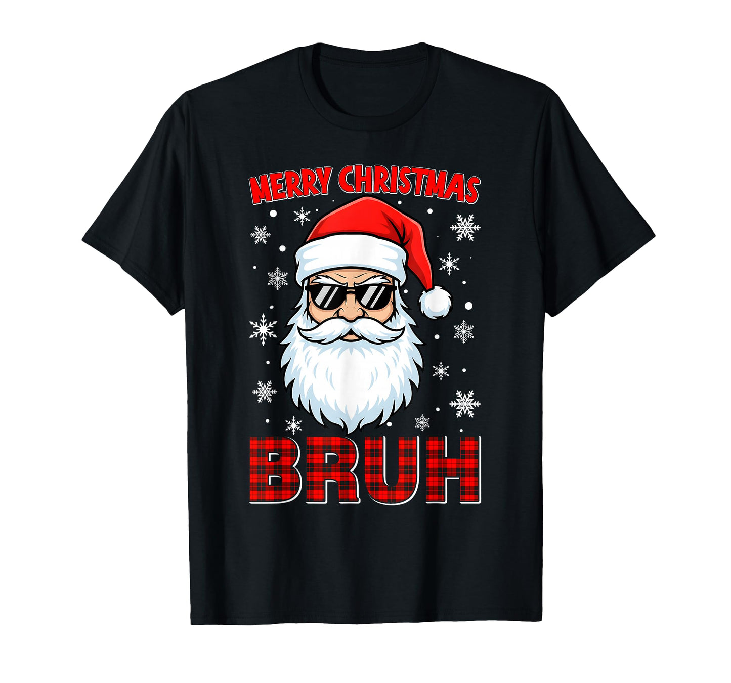 Merry Christmas Bruh Red Plaid Funny Santa Claus Sunglasses T-Shirt