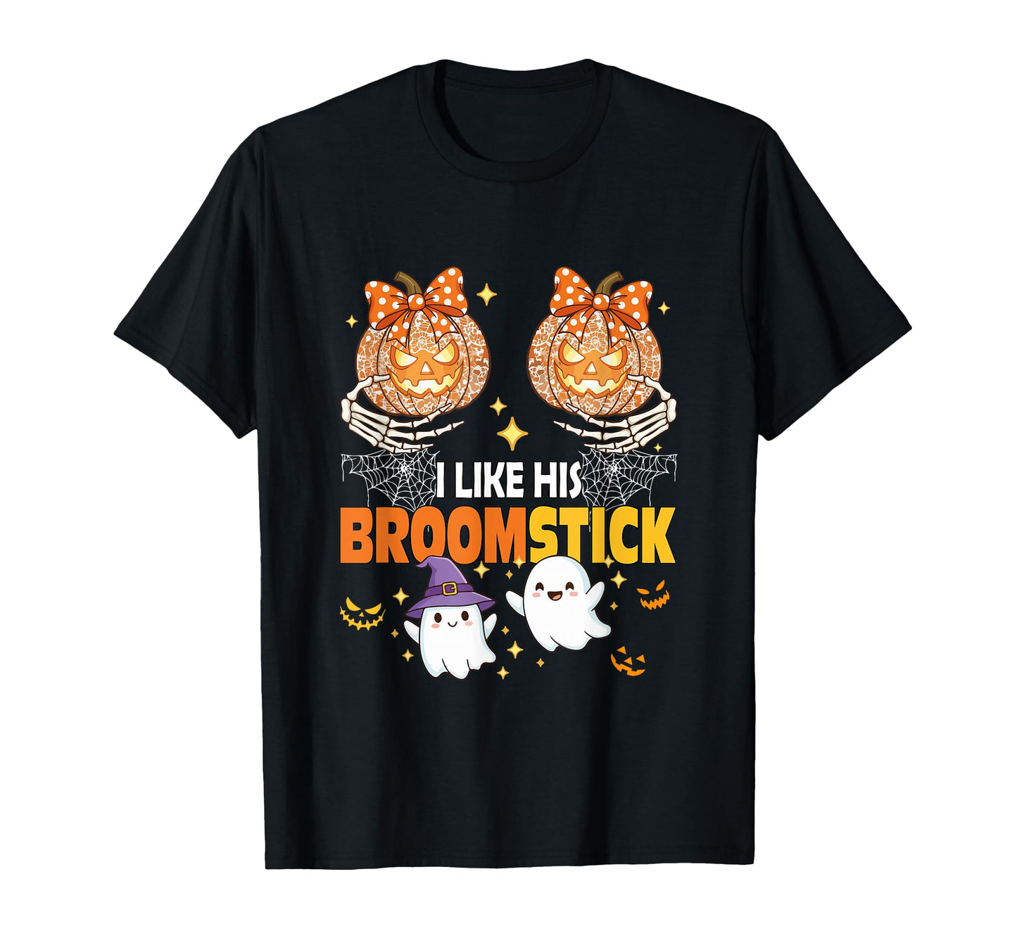 I Like His Broomstick Halloween Couple Boos Carved Pumpkin T-Shirt