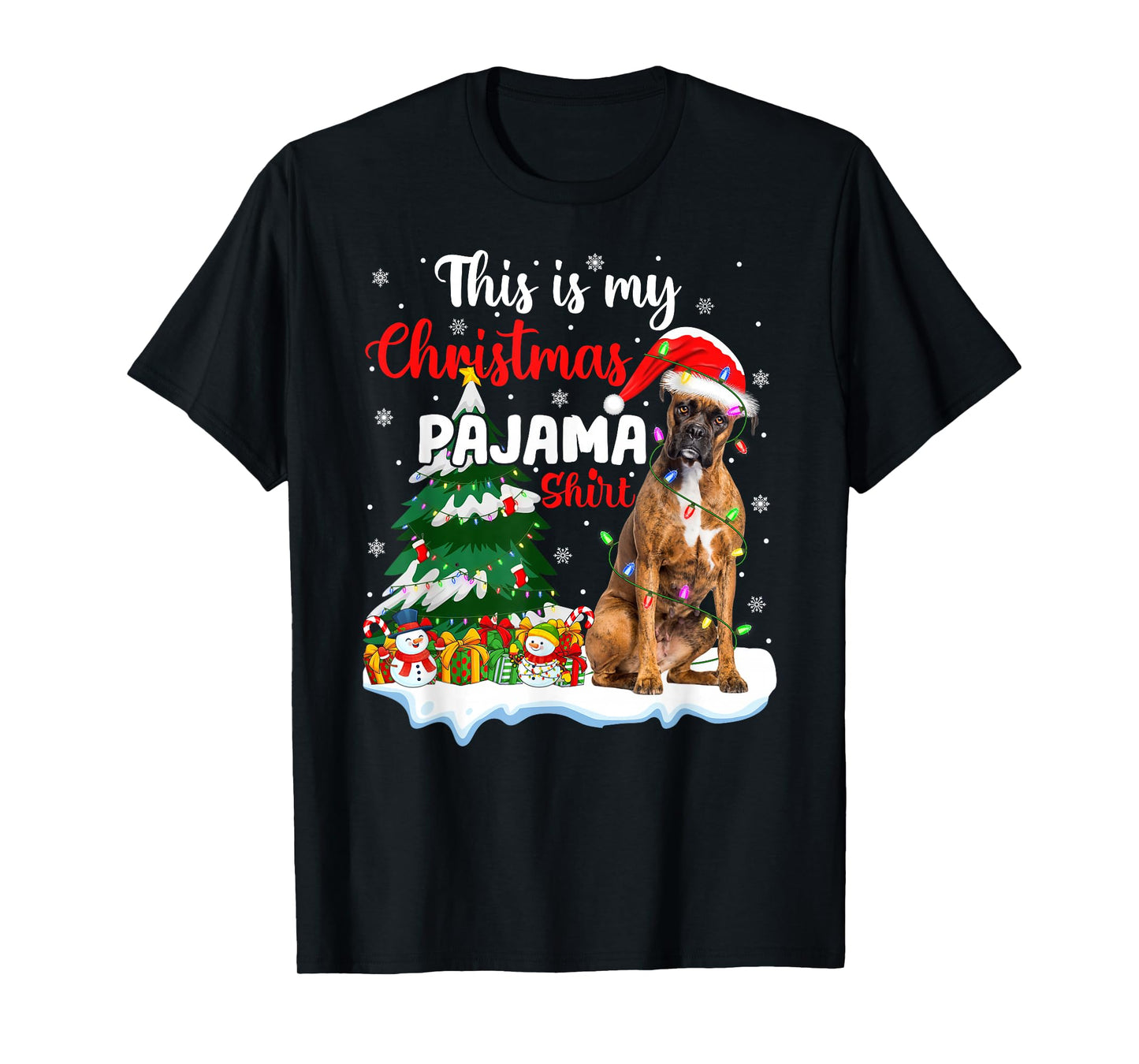 Boxer Dog Christmas Tree Lights This is My Christmas Pajamas T-Shirt
