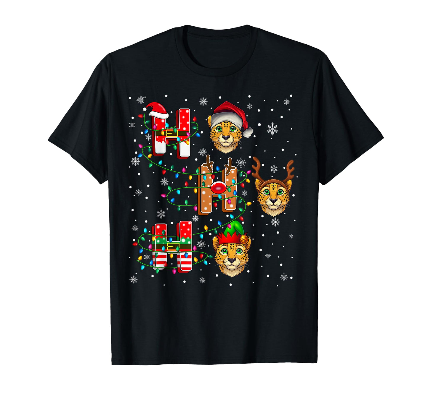 Ho Ho Ho Santa Reindeer Hat Elf Cheetah Animal Christmas T-Shirt