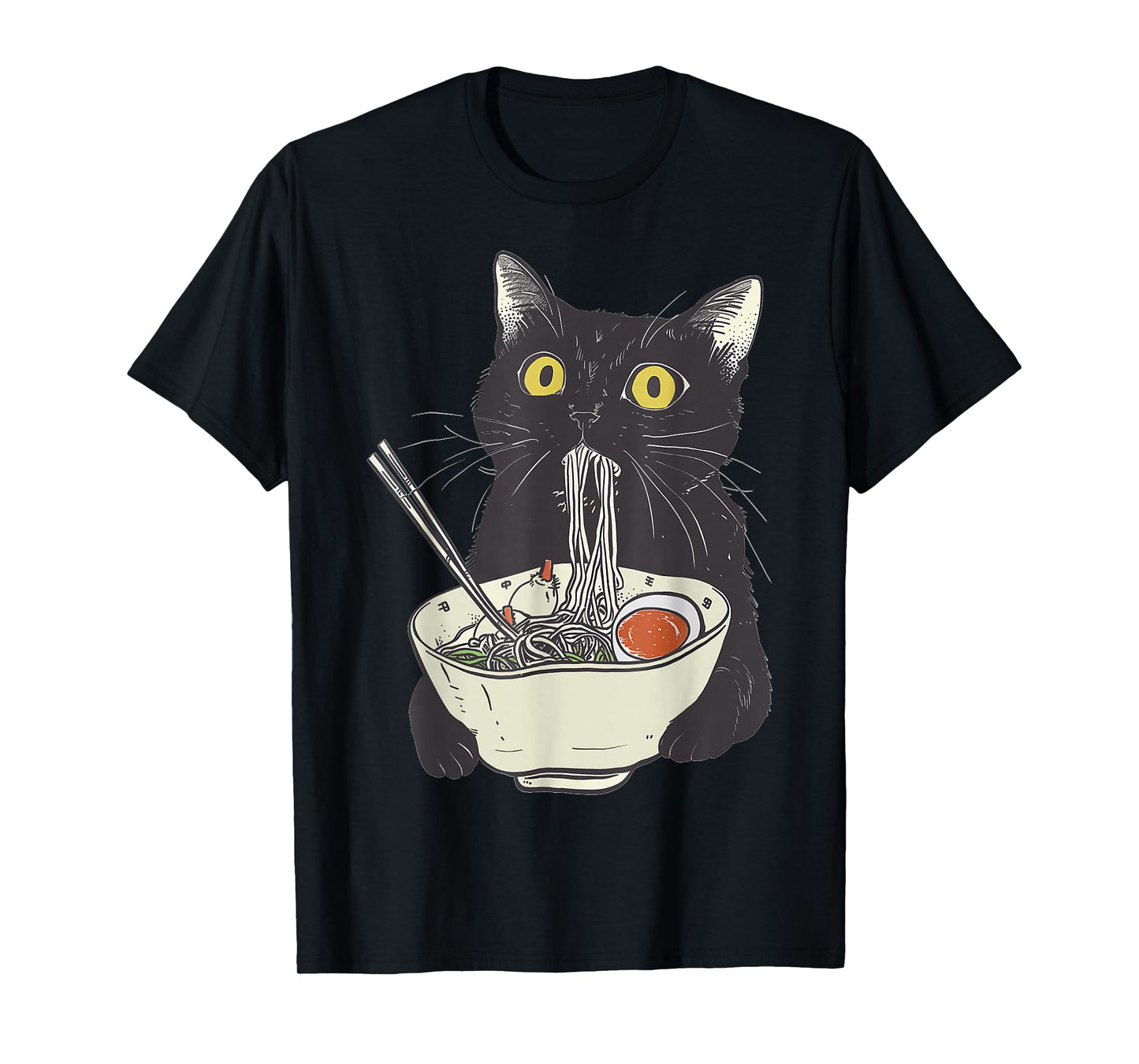 Japanese Cat Funny Cat Eating Ramen Vintage Japanese Noodles T-Shirt