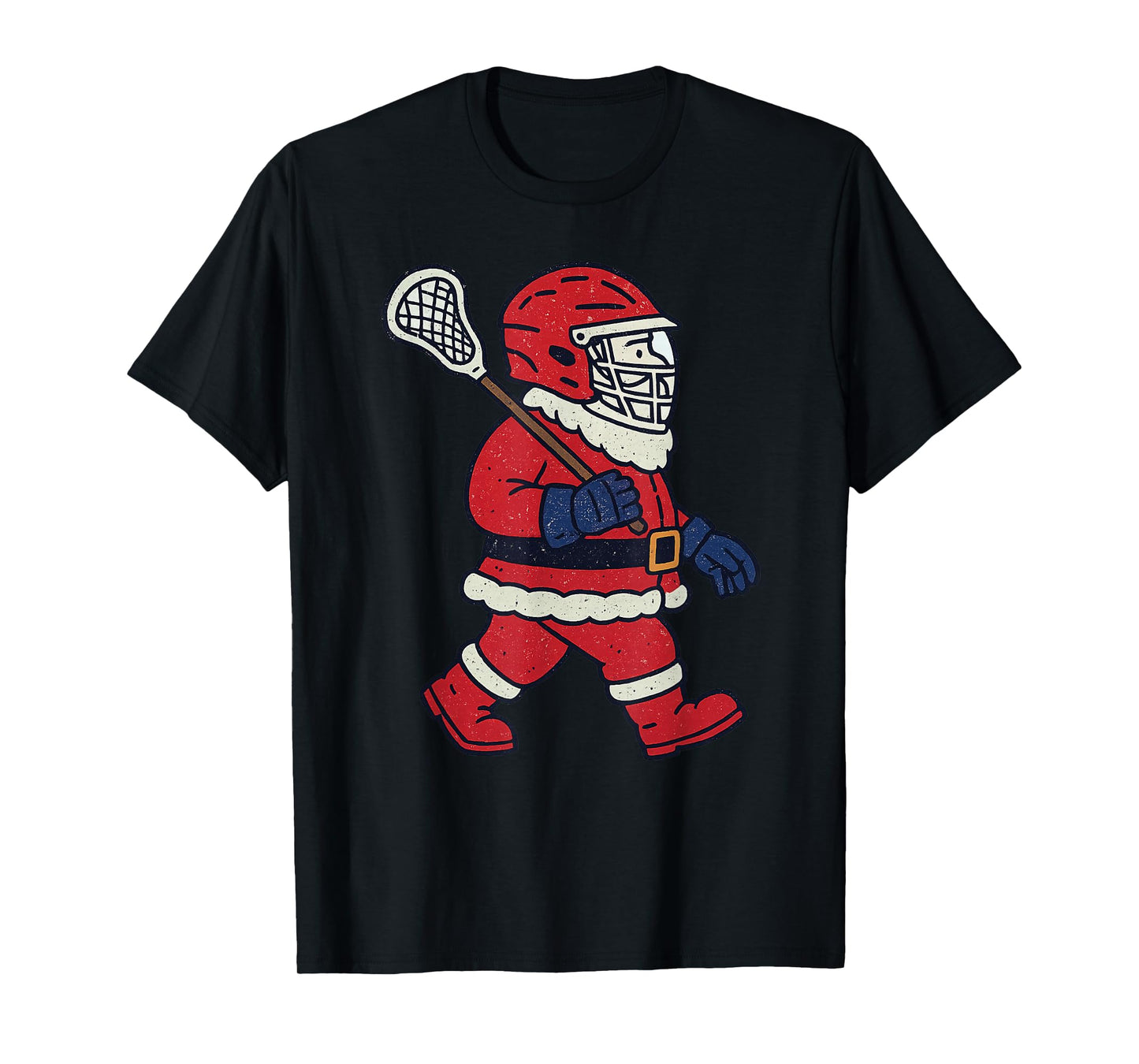 Santa Playing Lacrosse Christmas Vintage Funny Lax Xmas T-Shirt