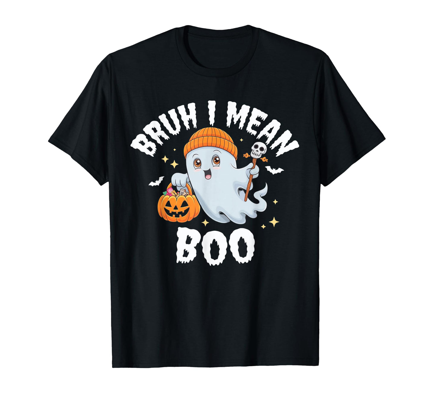 Bruh I Mean Boo Ghost Halloween Pumpkin Boys Kids Toddlers T-Shirt
