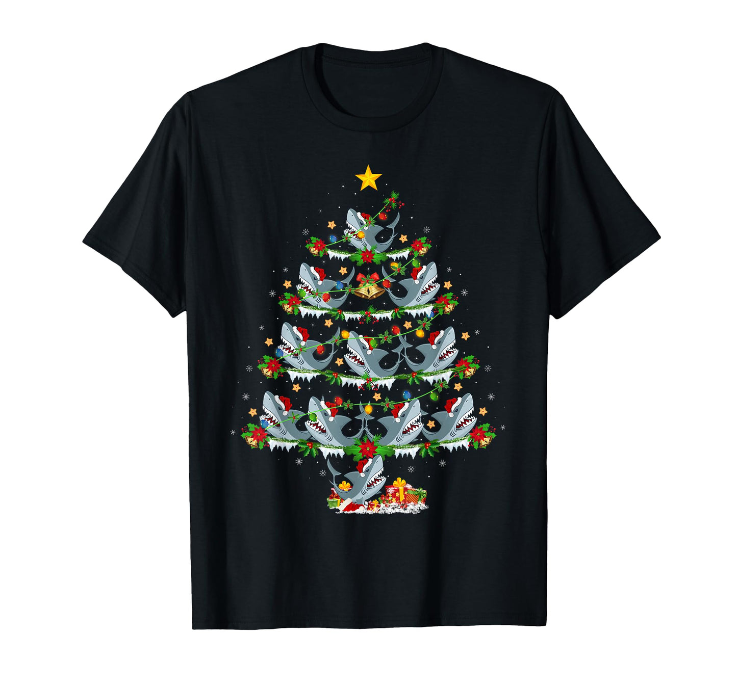 Shark Christmas Tree Lights Funny Sea Animal Xmas T-Shirt