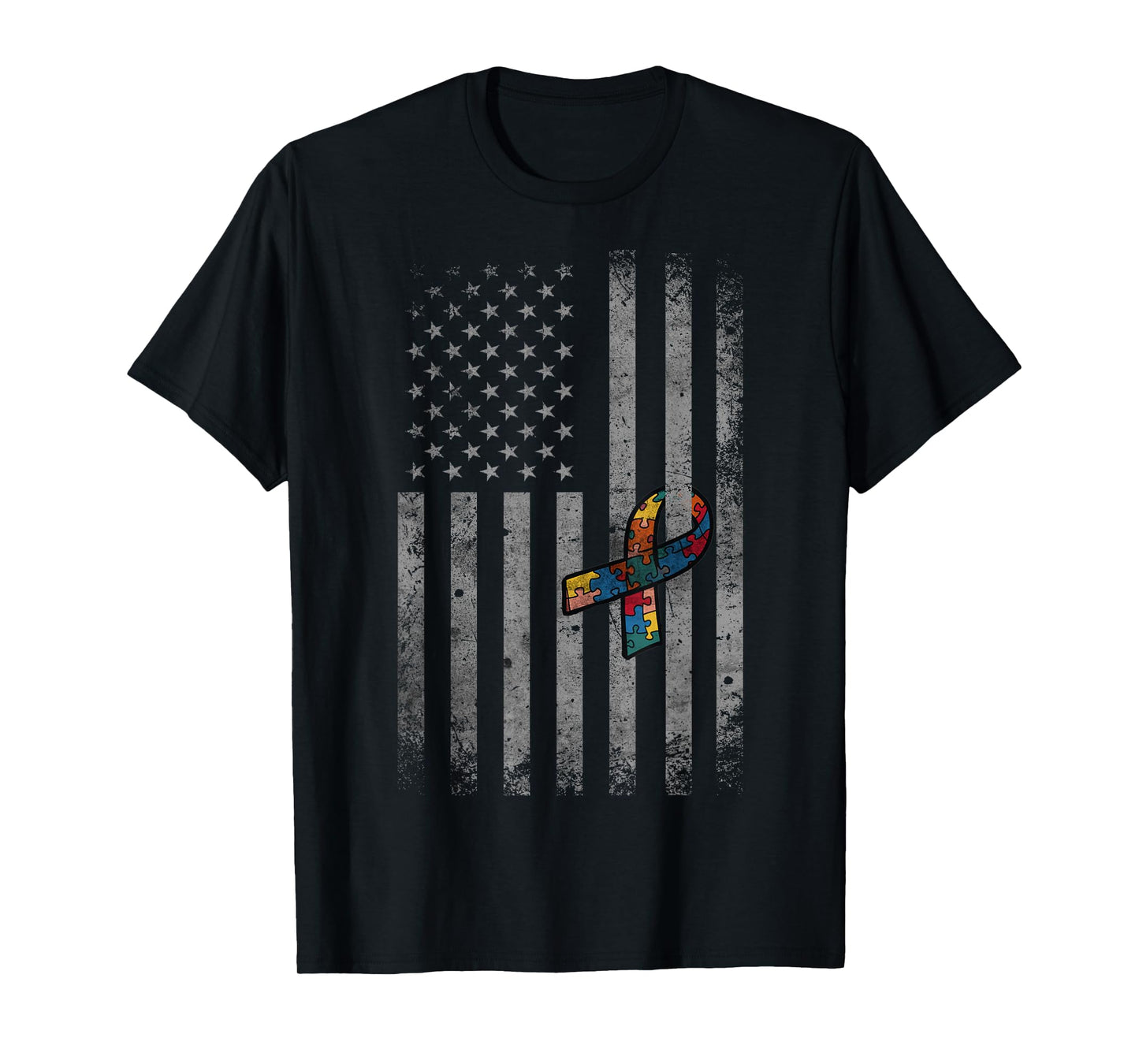 Autism Vintage American Flag Funny Autism awareness T-Shirt