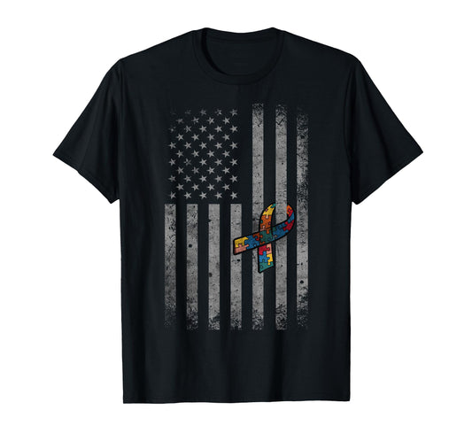 Autism Vintage American Flag Funny Autism awareness T-Shirt