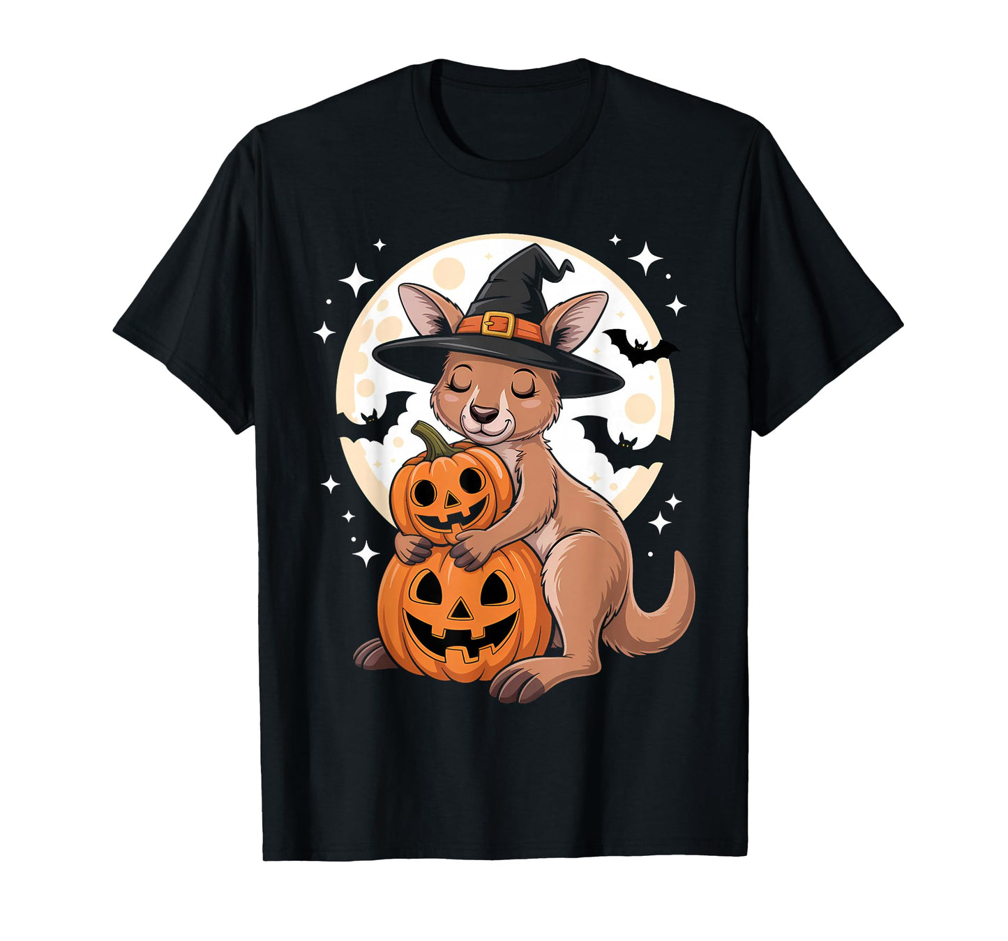 Halloween Kangaroo Witch Hat Pumpkin Spooky T-Shirt
