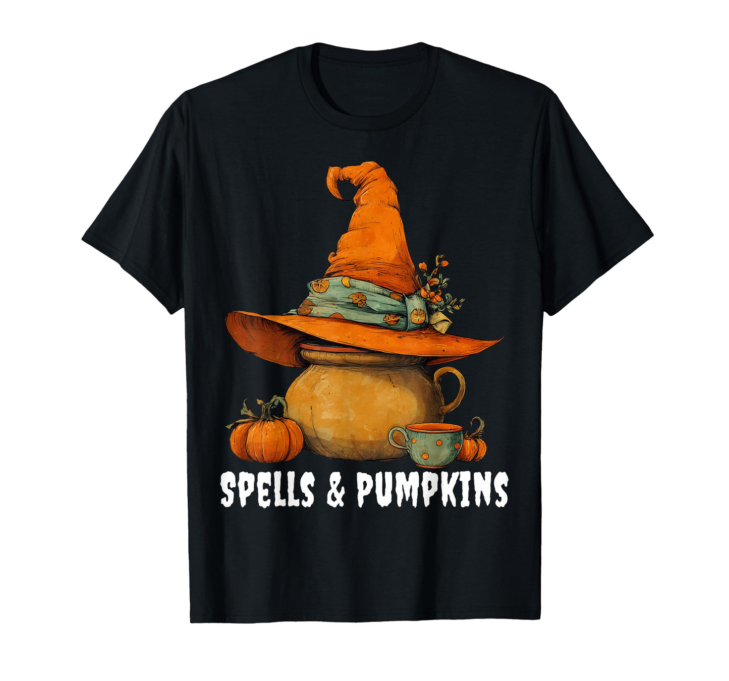 Spells & Pumpkins Funny Witch Hat Thanksgiving Halloween T-Shirt