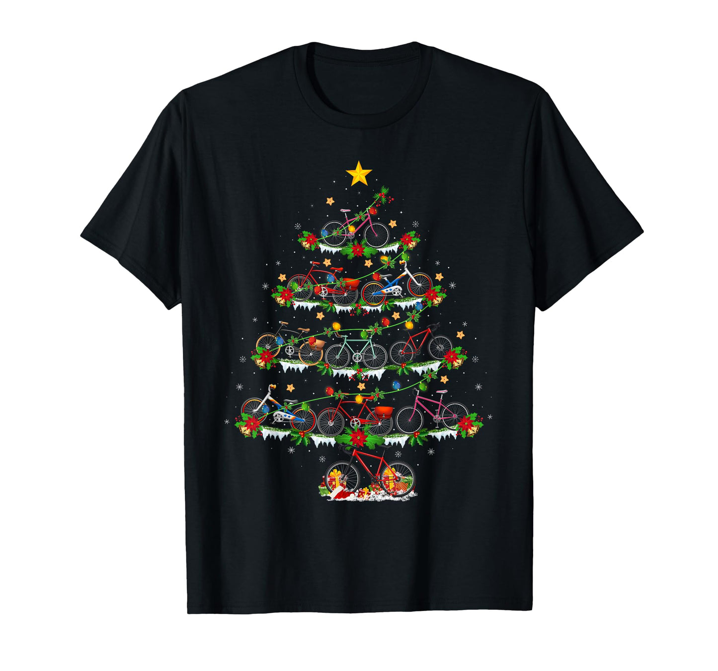 Bicycle Christmas Tree Lights Funny Bicycle Cycling Xmas T-Shirt
