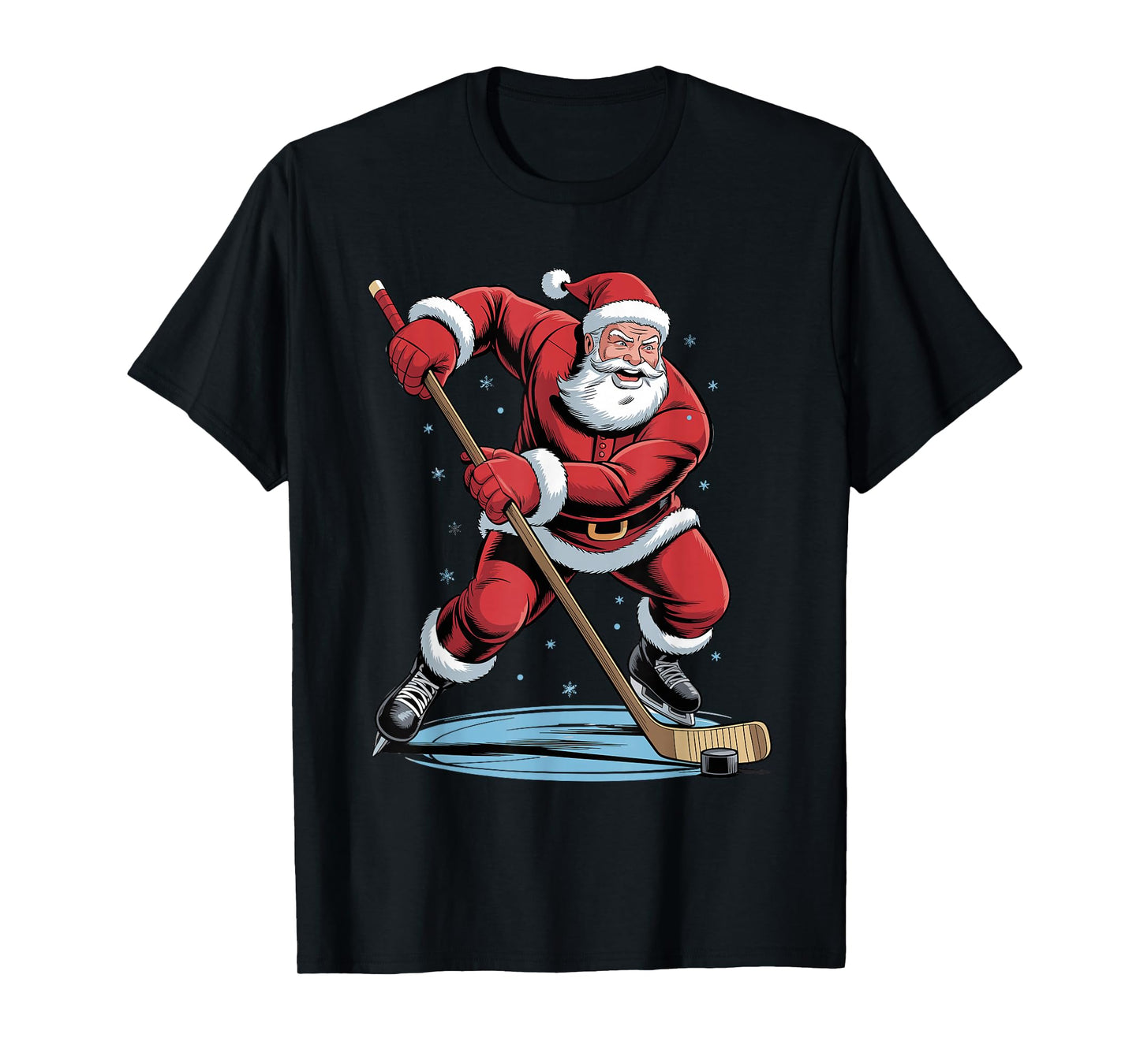 Santa Playing Hockey Funny Holiday Christmas Xmas Pajama T-Shirt