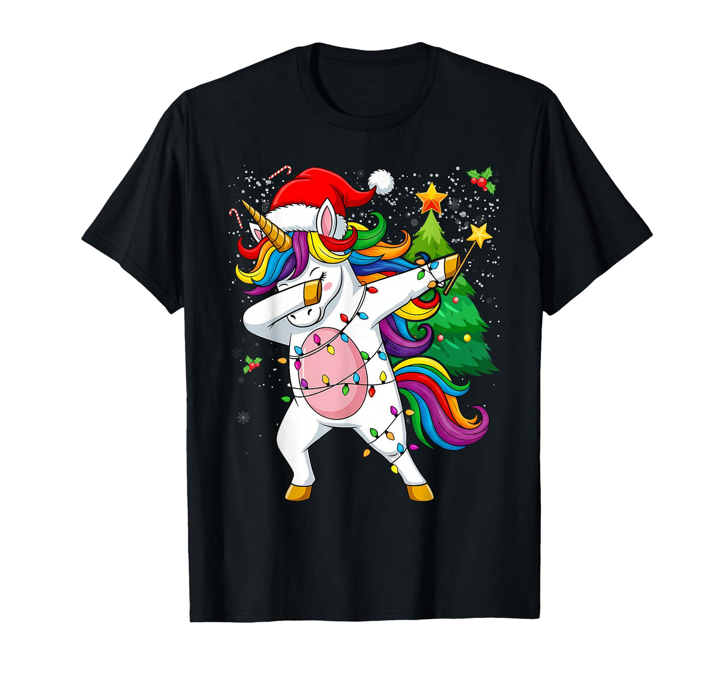 Christmas Unicorn Dab Girls Women Xmas Tree Santa T-Shirt