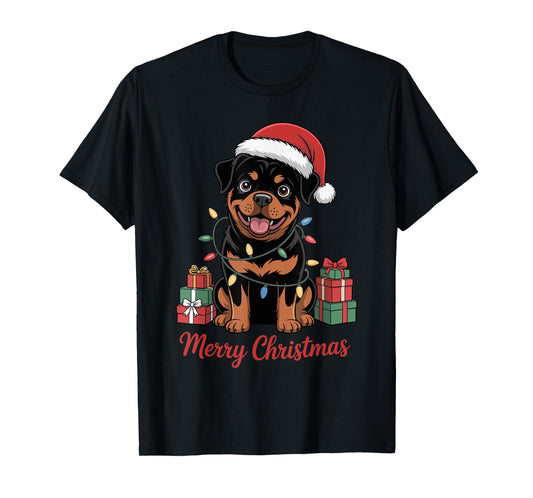 Cute Rottweiler Santa Hat Christmas Rottie Dog Lover Holiday T-Shirt