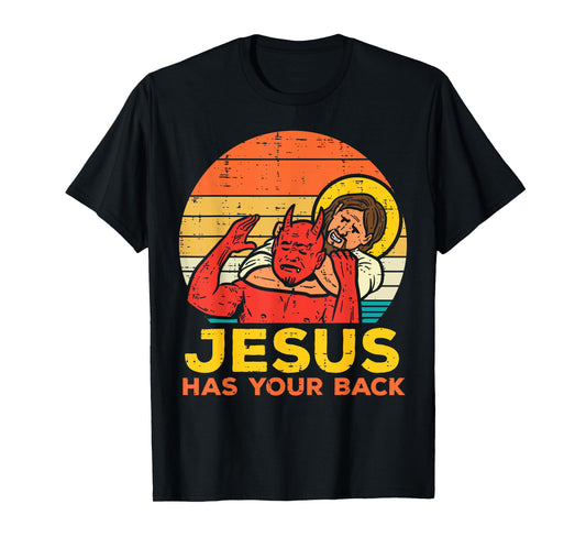 Jesus Has Your Back Jiu Jitsu Retro Christian Men Women Kids T-Shirt