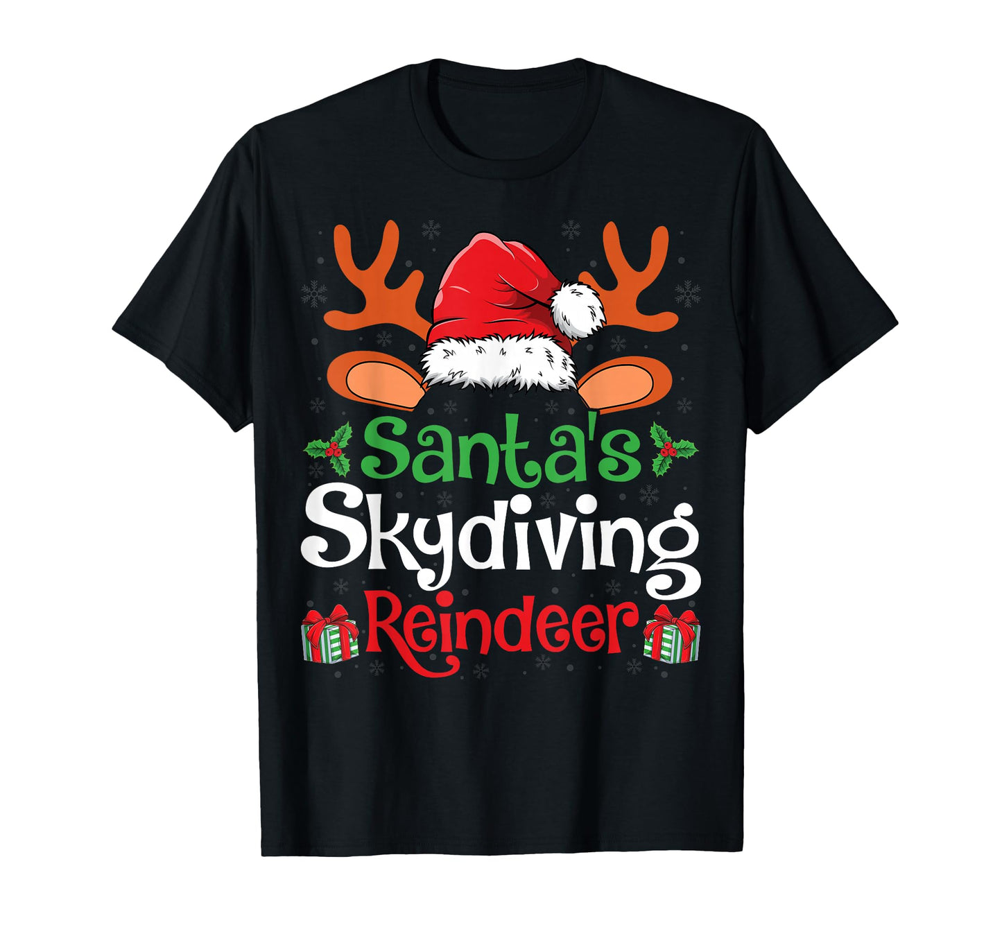 Santa's Skydiving Reindeer Christmas Day Skydiver Men Women T-Shirt