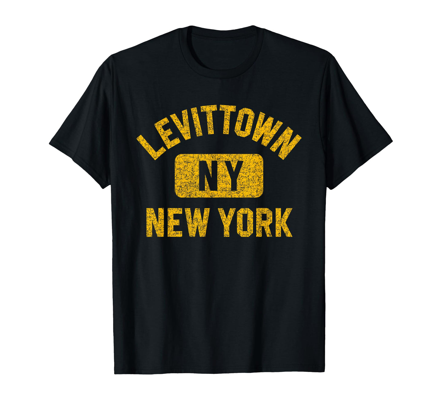 Levittown NY New York Gym Style Distressed Amber Print T-Shirt