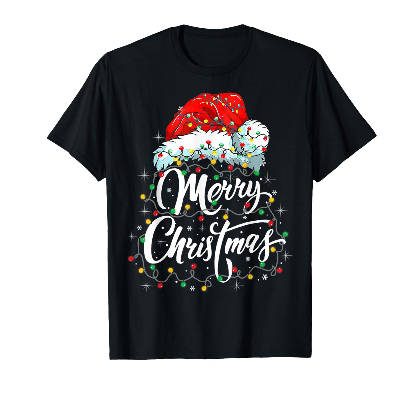 Merry Christmas Lights Santa Hat Xmas Family Matching Pajama T-Shirt