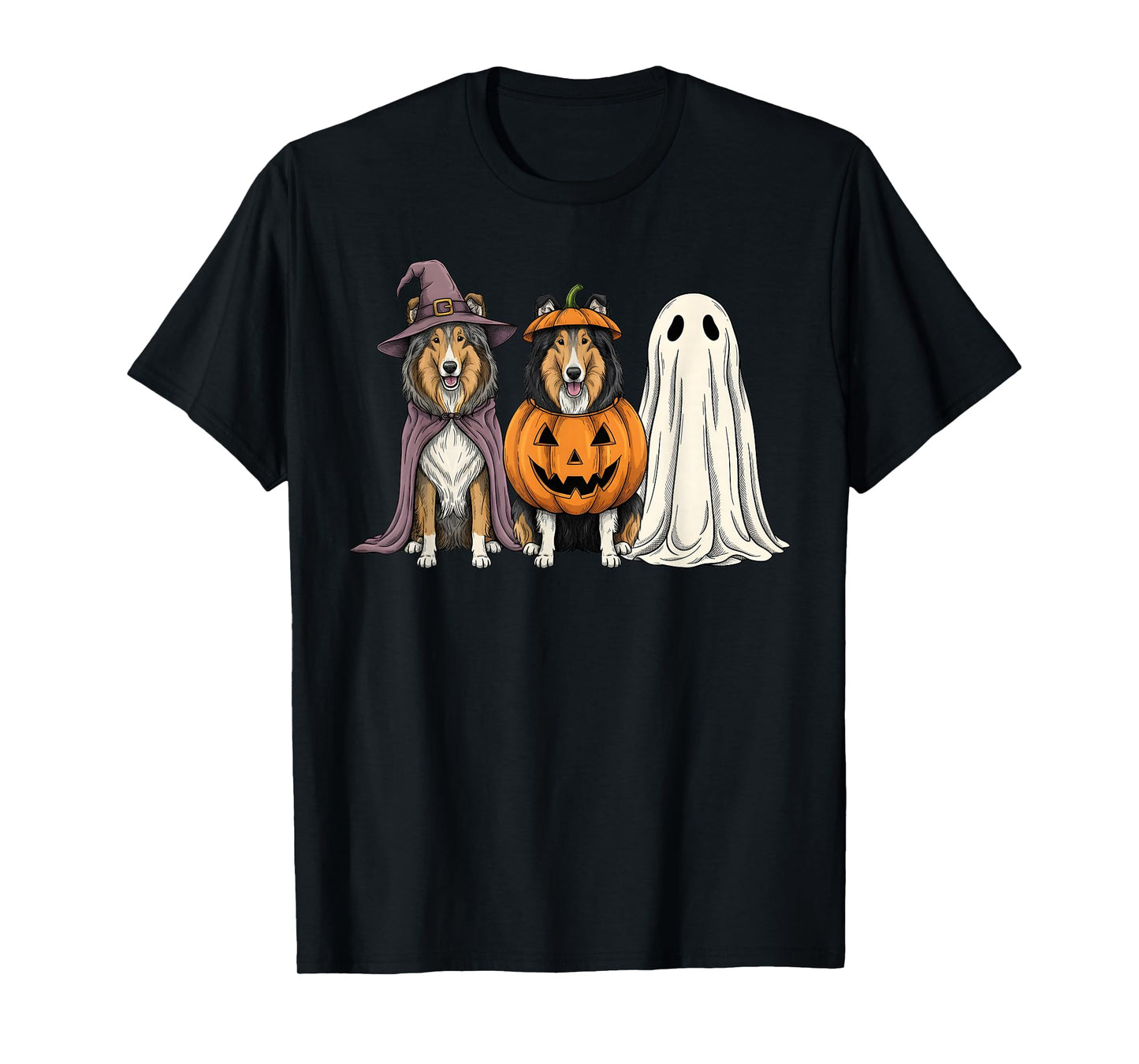 Spooky Ghost Rough Collie Pumpkin Halloween Dog Lover T-Shirt