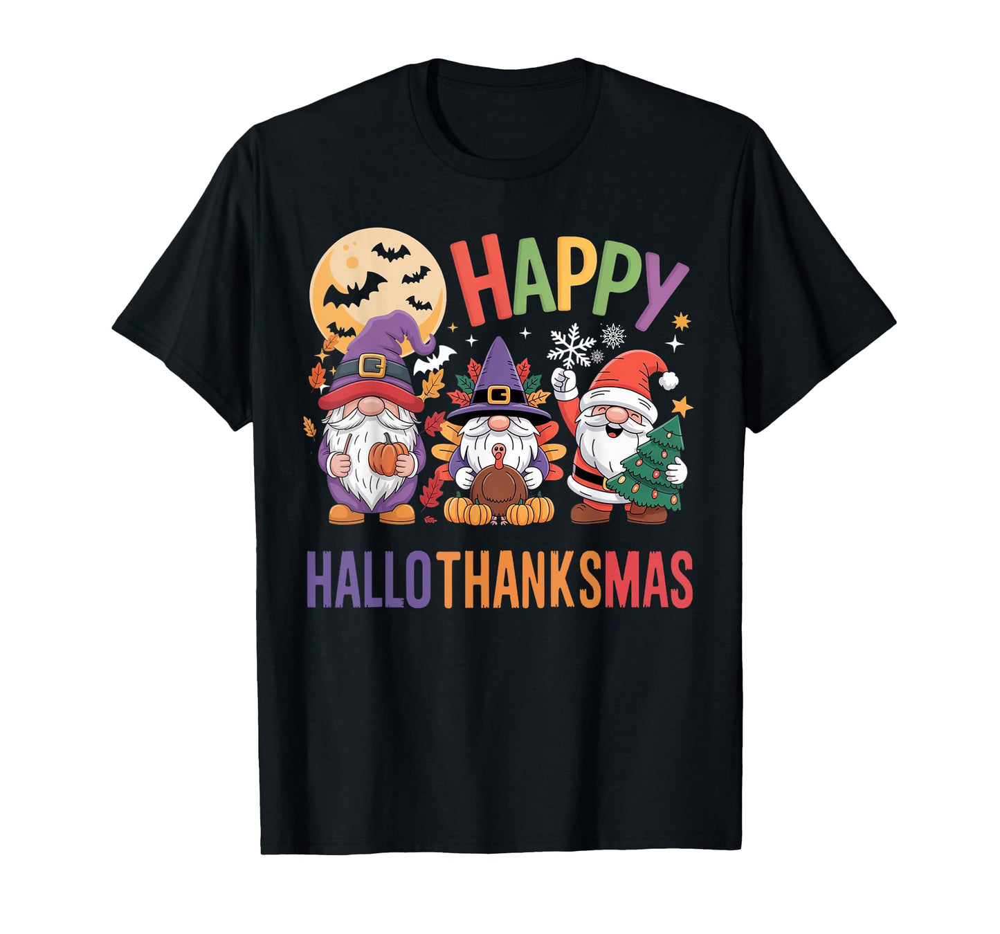 Happy Hallothanksmas Gnomes Lover Halloween Merry Christmas T-Shirt
