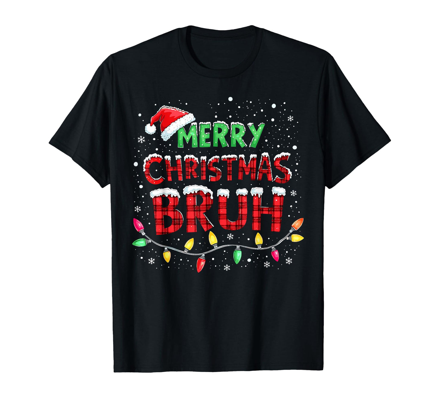 Funny Merry Christmas Bruh Xmas Lights Santa Hat Boys Kids T-Shirt