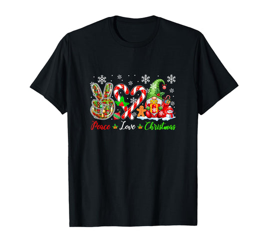 Peace Love Christmas Gnome Candy Canes Cute Heart Shape T-Shirt