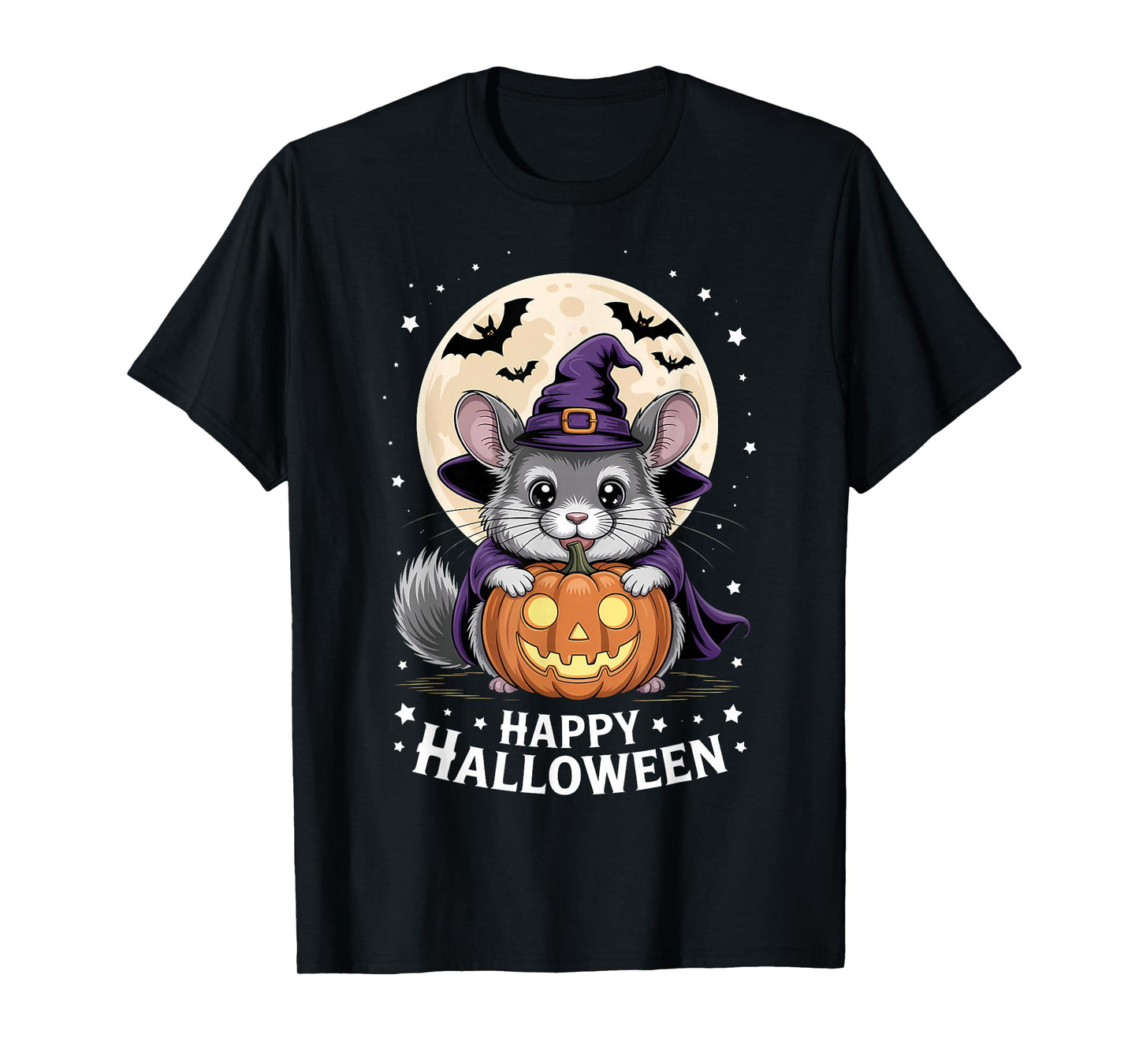 Halloween Chinchilla Witch Hat Pumpkin Spooky T-Shirt