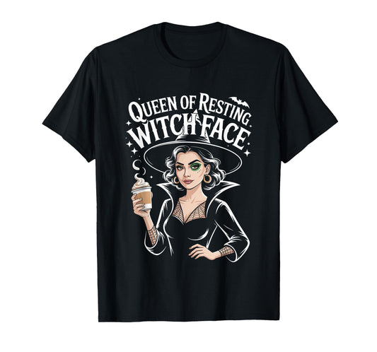 Resting Witch Face Coffee Lover Goth Scary Halloween Funny T-Shirt