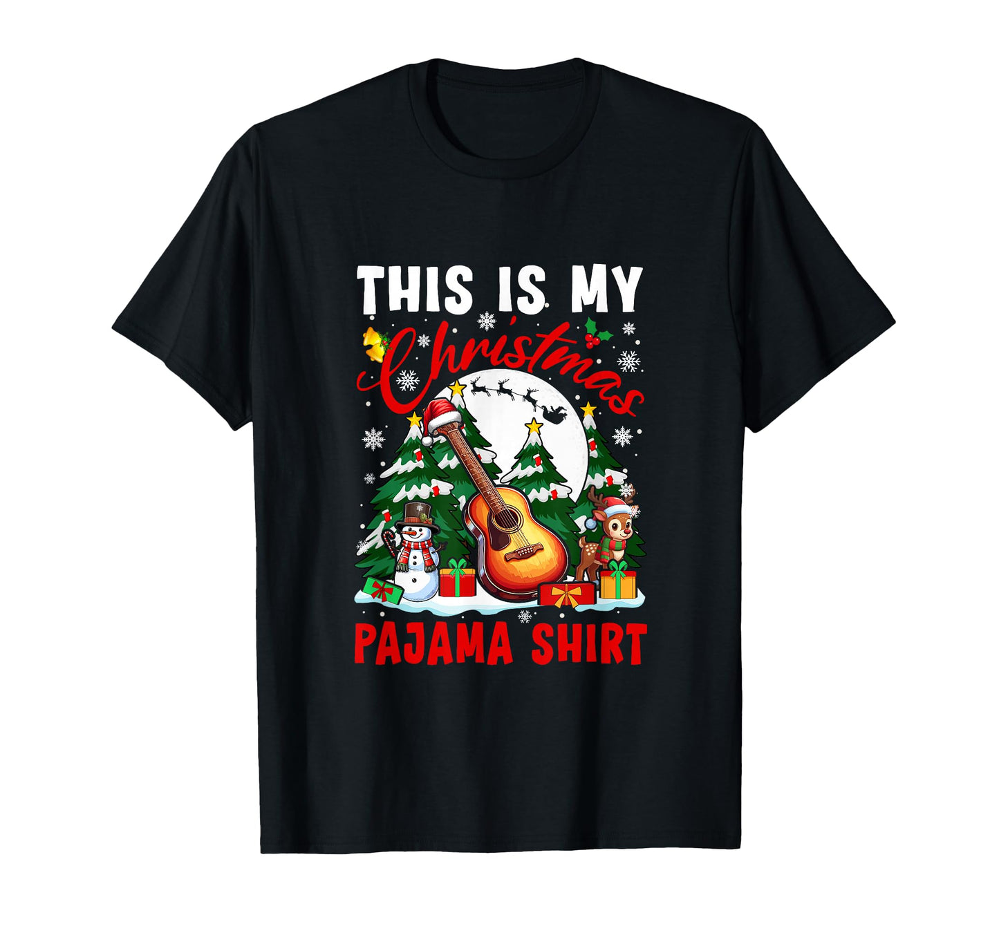 My Christmas Pajama Shirt Santa Guitar Snowman Instrument T-Shirt